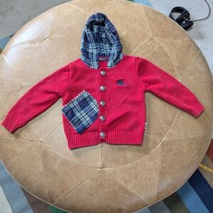 Burberry London Red and Blue Plaid Hooded Sweater